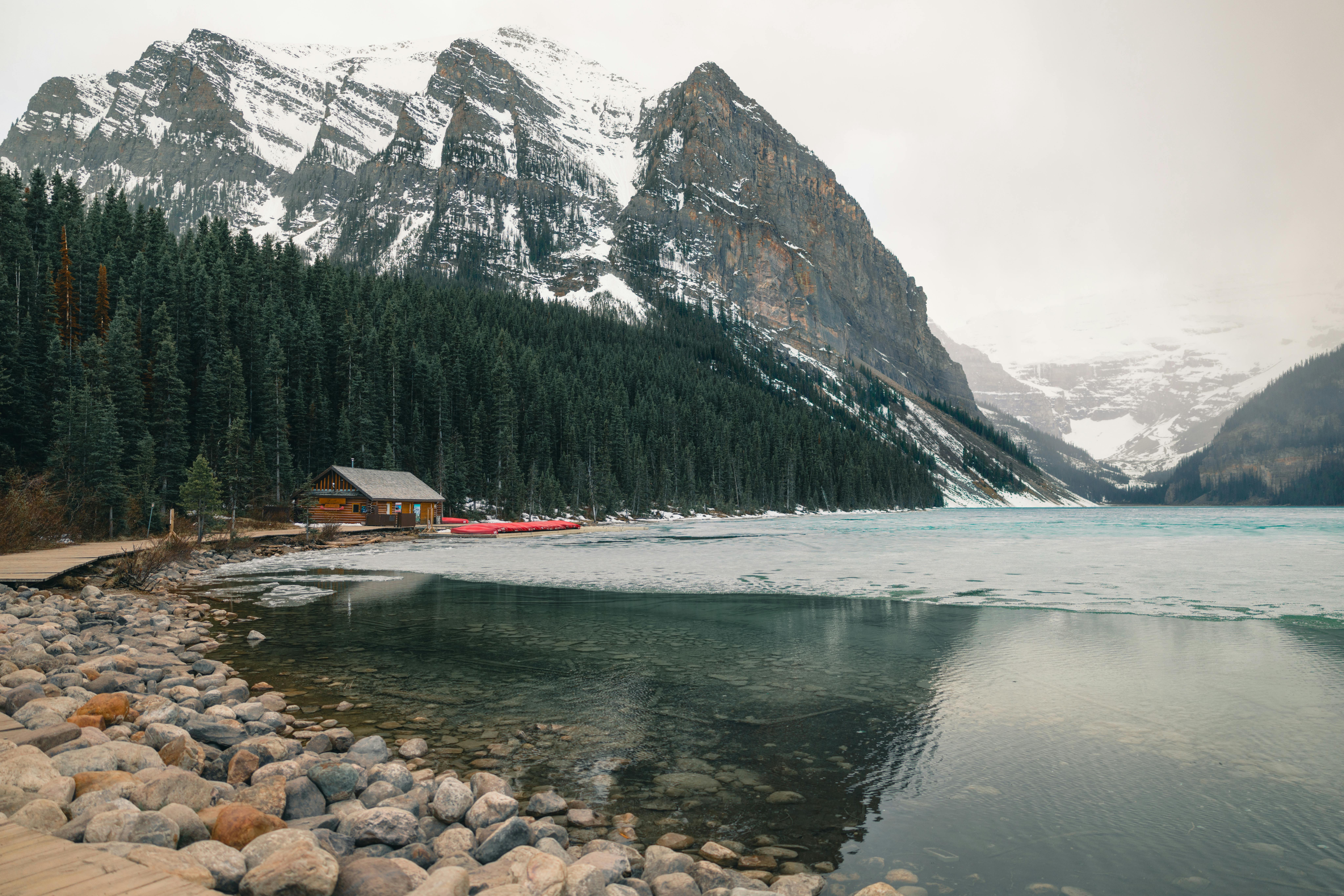 A serene view of Lake Louise in Banff National Park