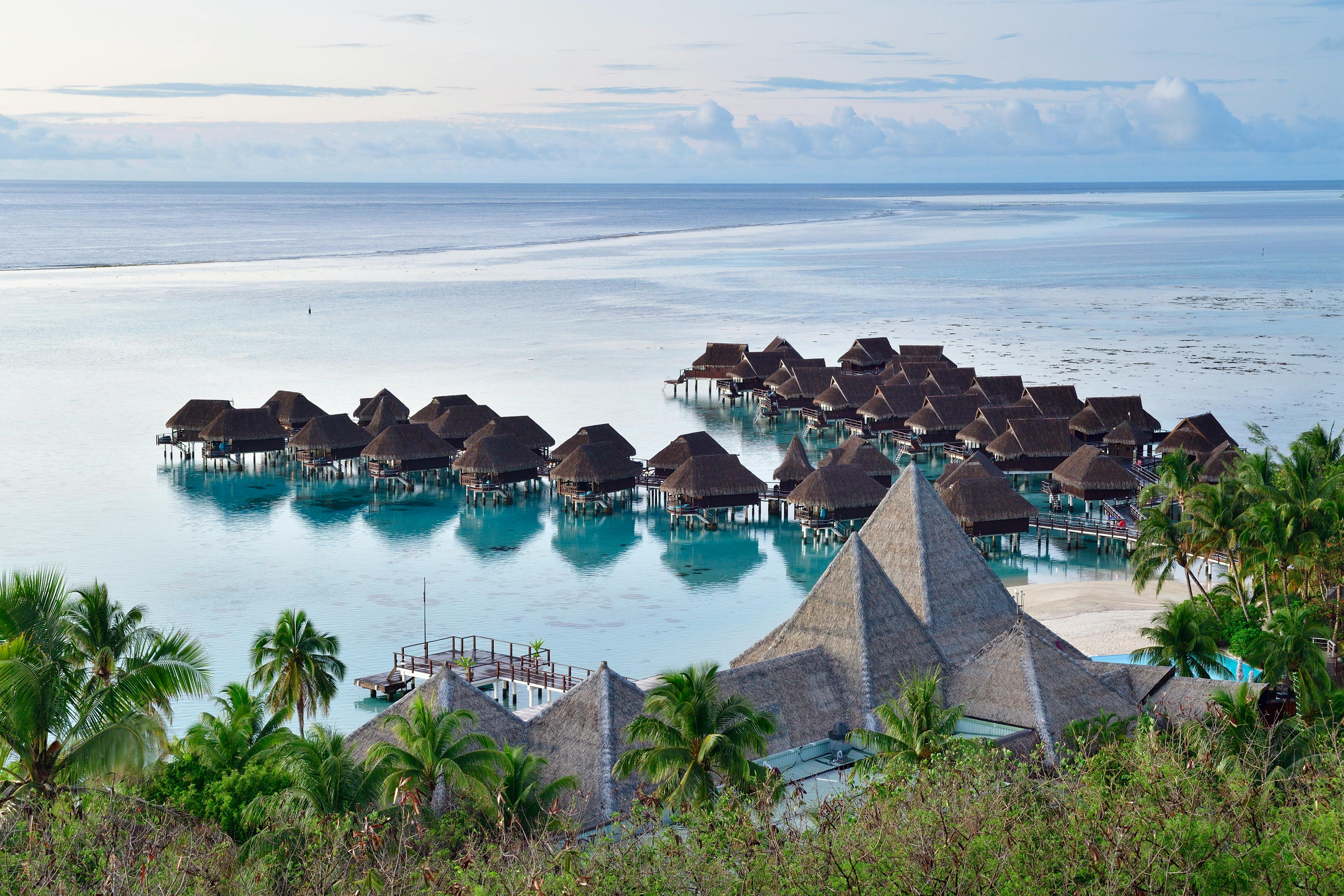 Overwater bungalows in French Polynesia