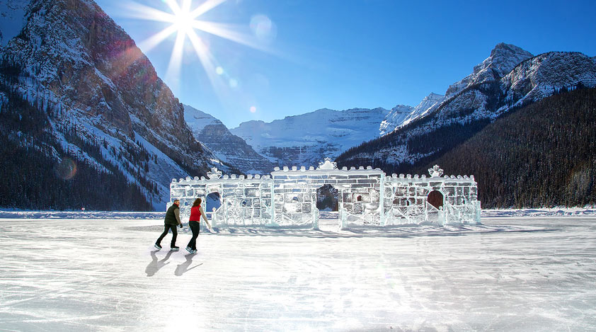 Skating in Lake Louise during winter