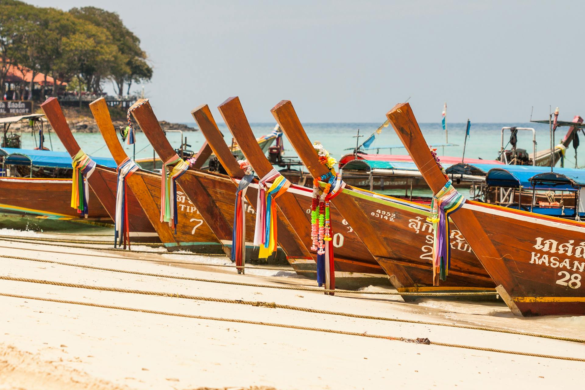 Wooden docked boats in Thailand