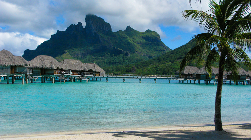 An island paradise nestled between majestic mountains