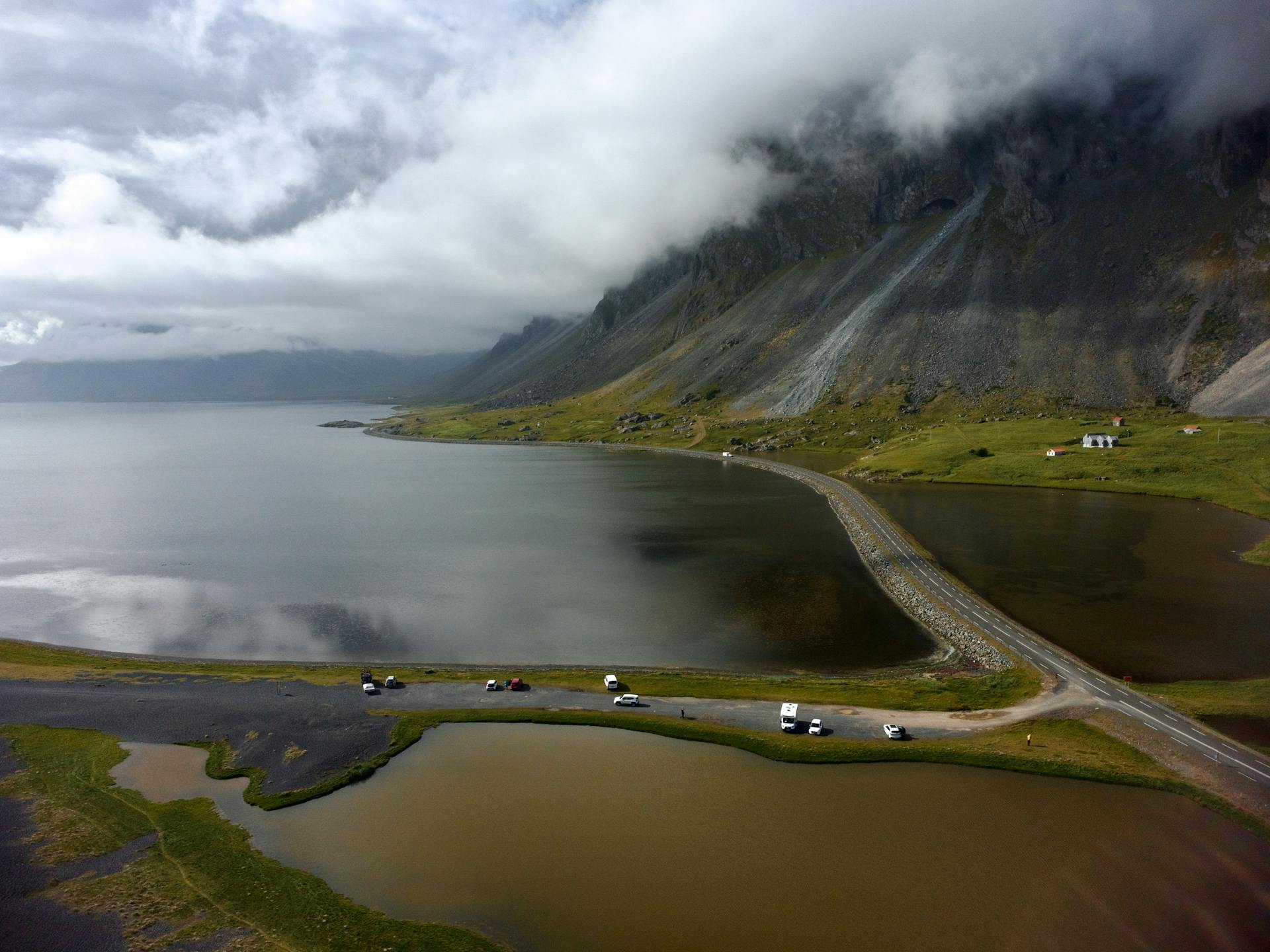 Mountains covered by clouds in Reykjavik, Iceland