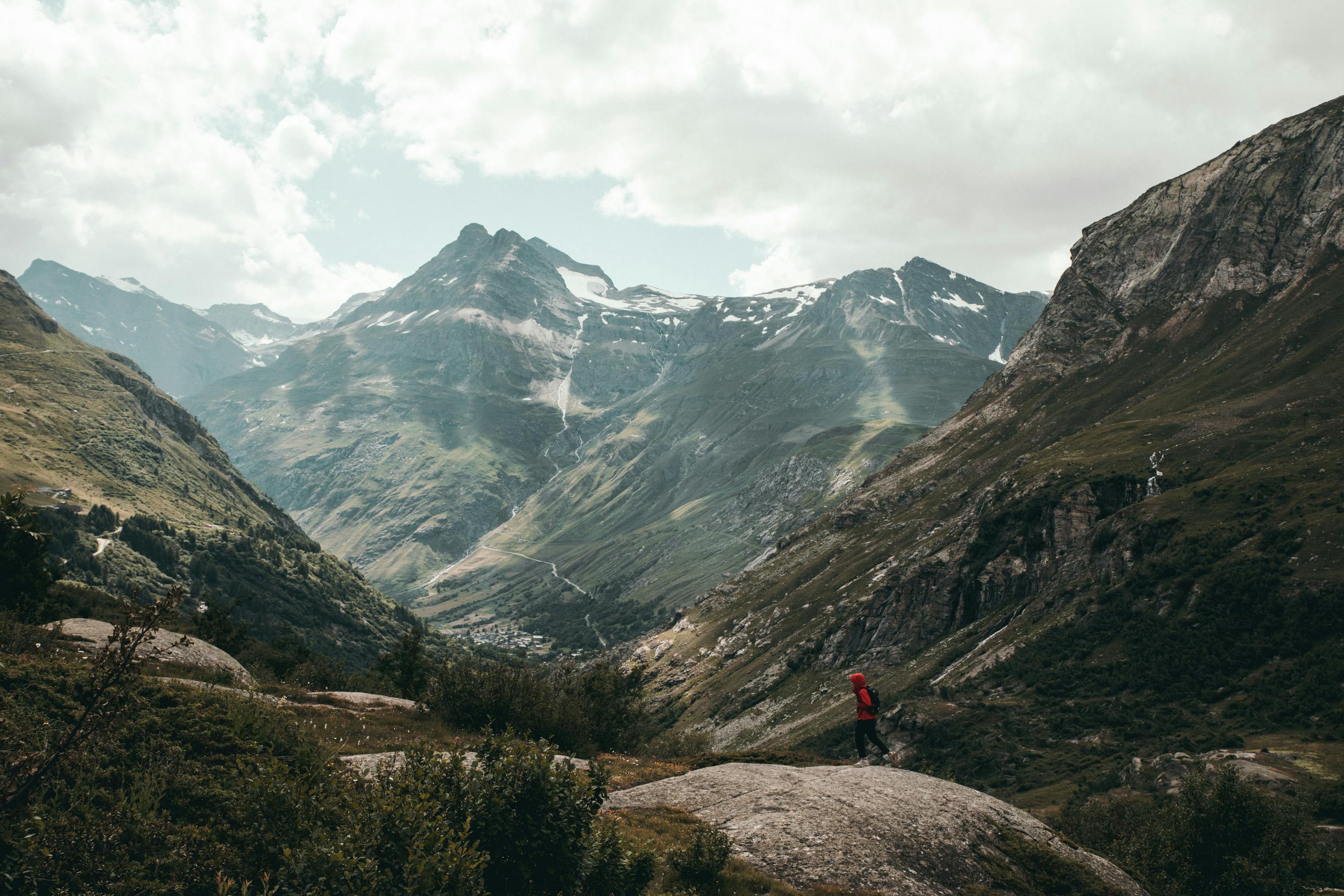 A dramatic view of Norway’s rocky mountains under a moody sky