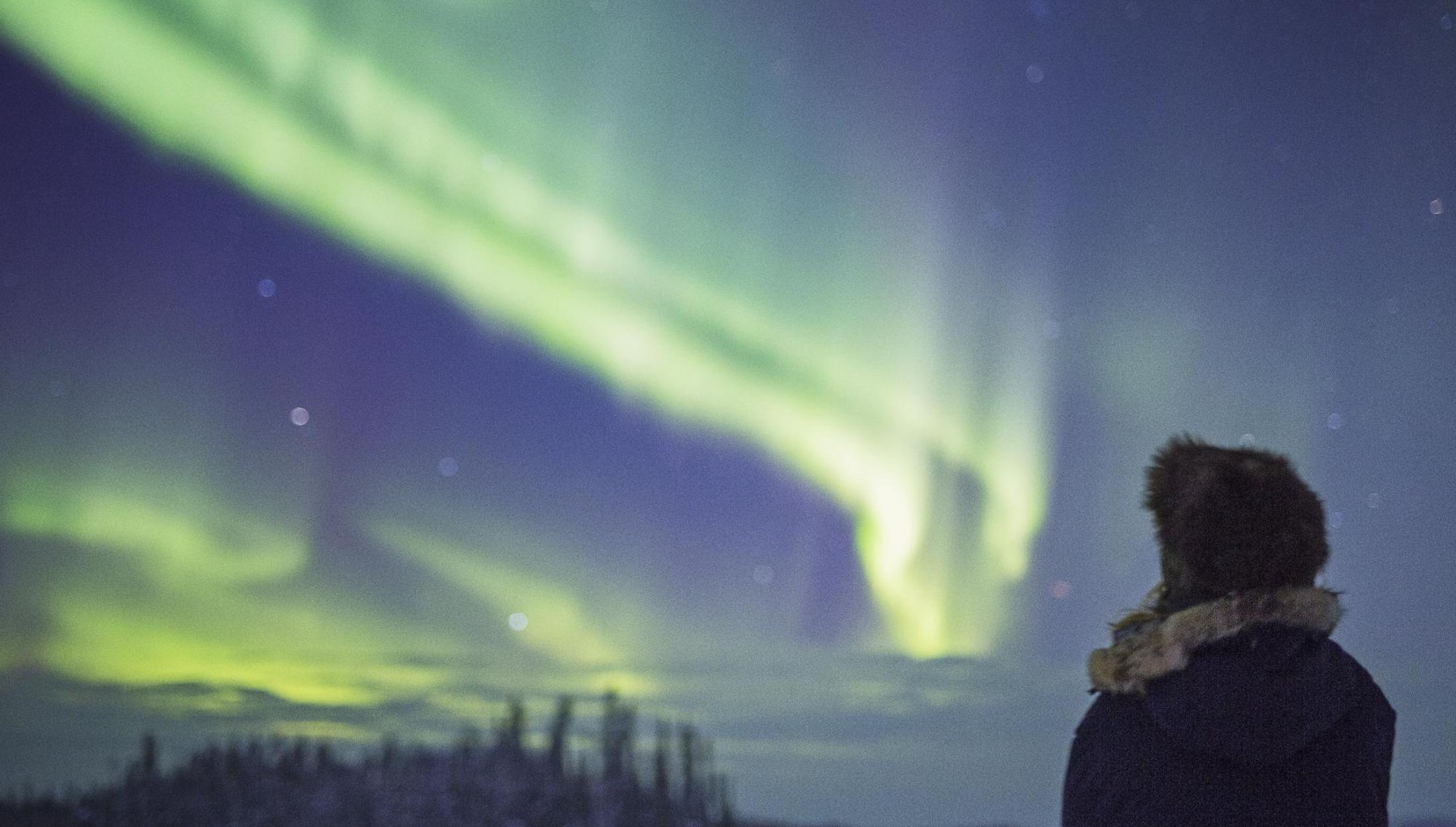 Man looking at northern lights