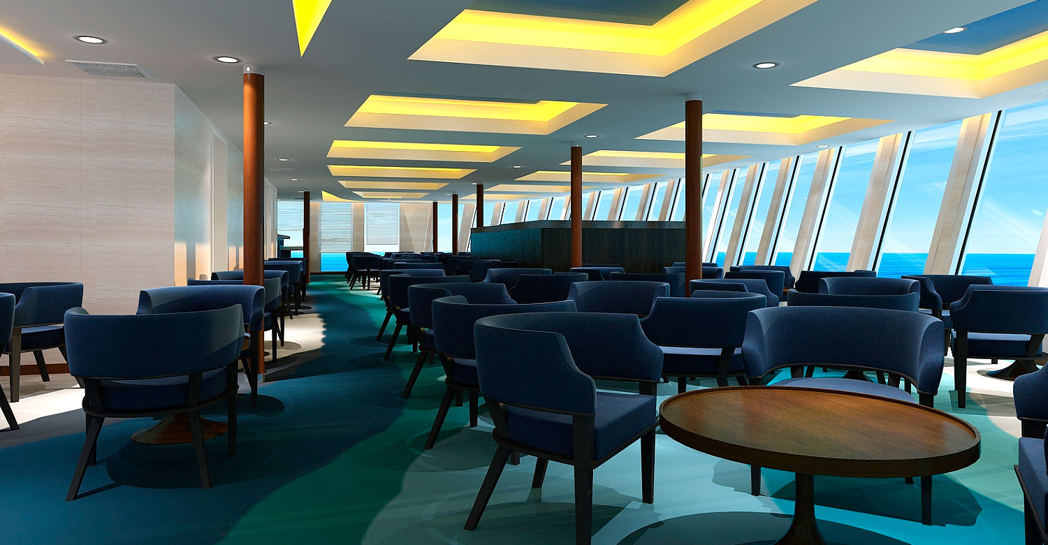 Luxurious Sky Bar of Aranui 5 ship.