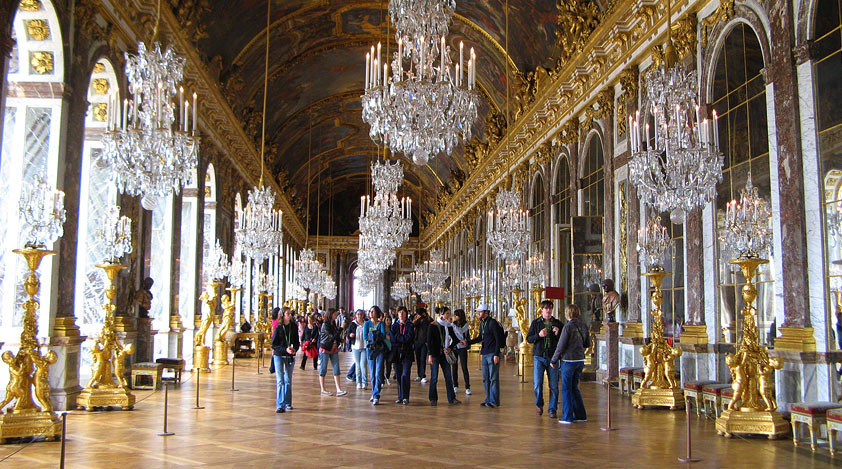 The stunning The Hall of Mirrors at Versailles palace