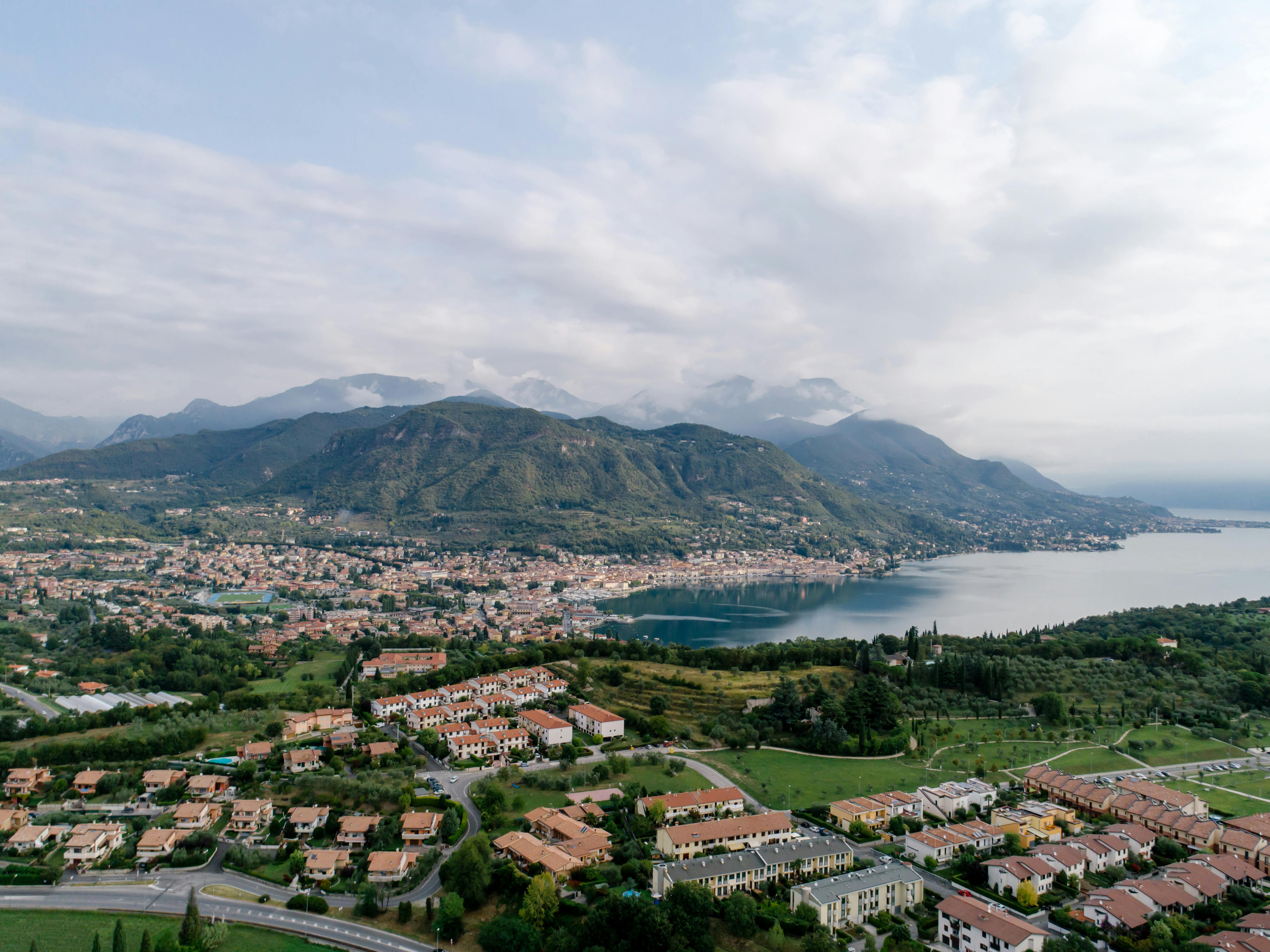 A peaceful view of an Italian lakeside town