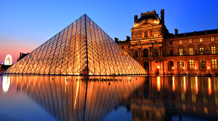 View of the Louvre Museum at night