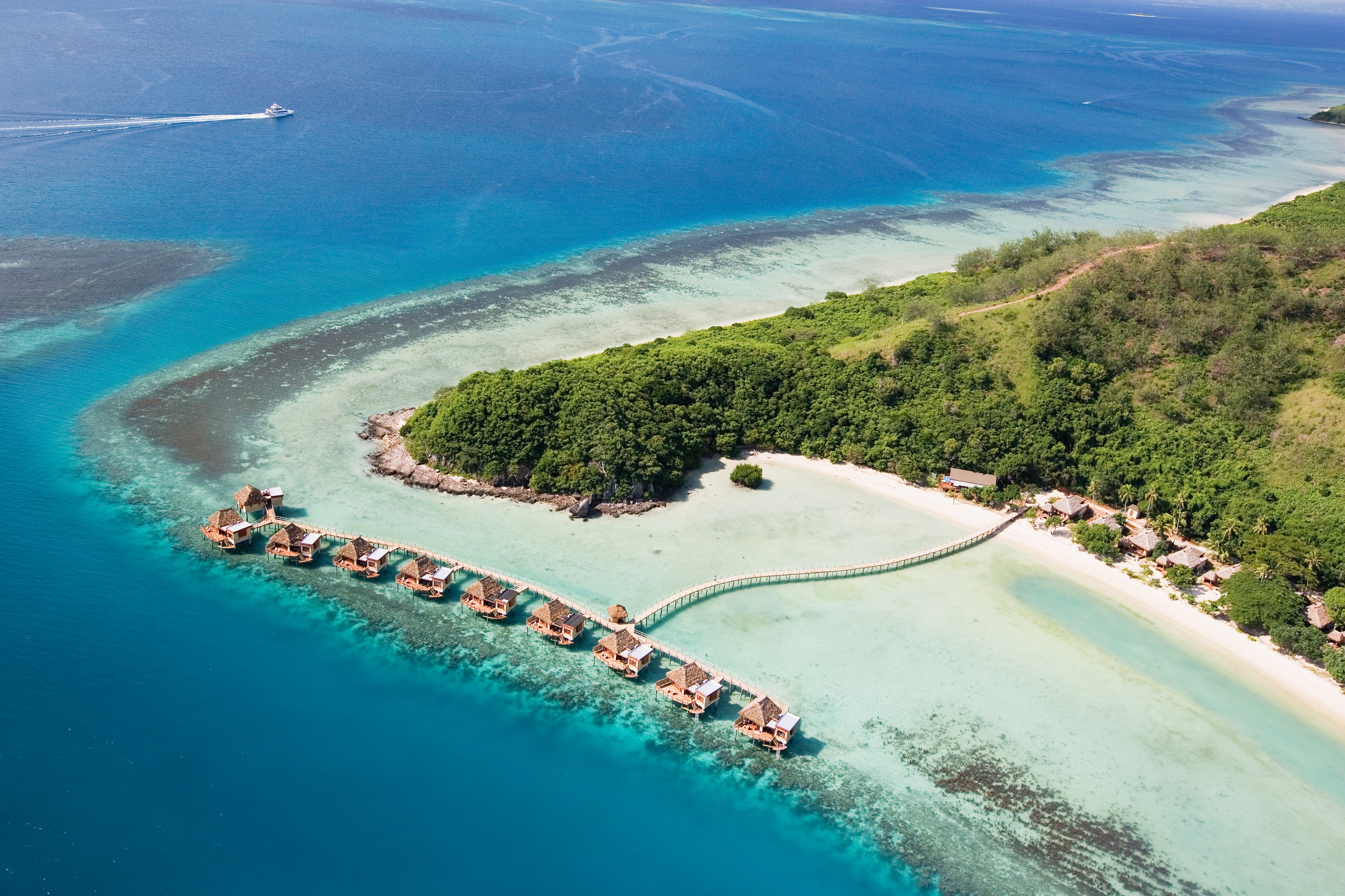 areal view of a beach resort in Fiji