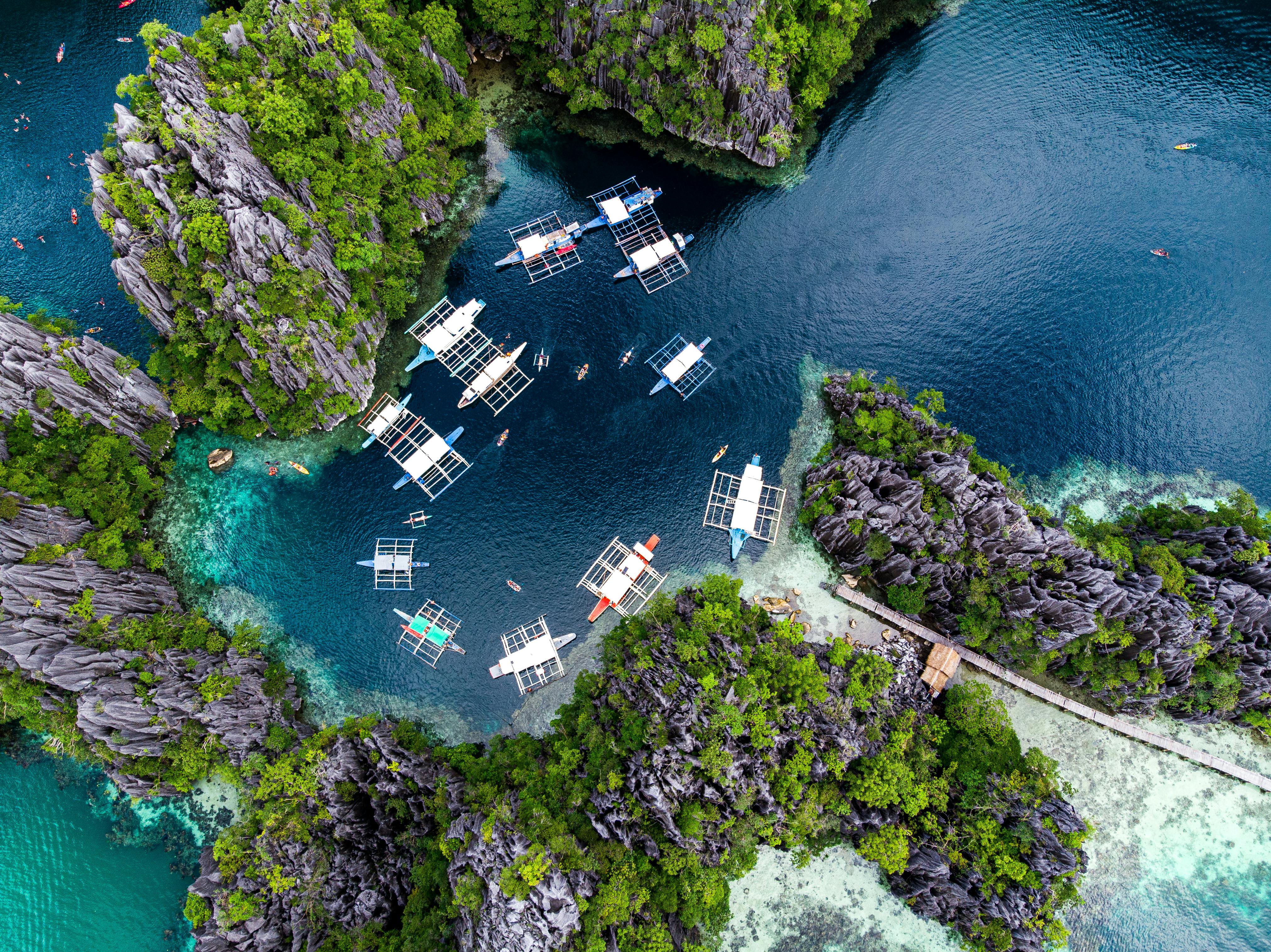 Aerial view of El Nido’s turquoise lagoon in Palawan