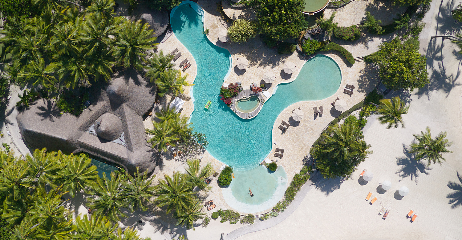 Magnificent aerial shot at Le Bora Bora by Pearl Resorts